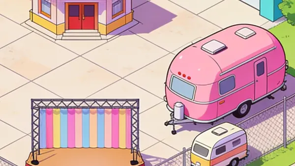 The crew trailer at the studio